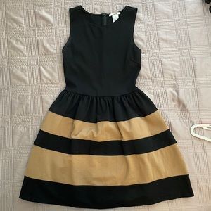 Black and Tan Crew Neck Fit and Flare Dress